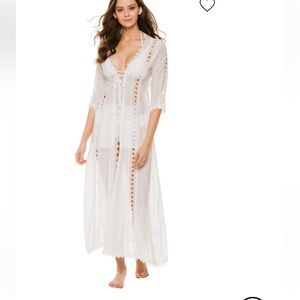 Everything but water Elan white crochet long sleeve kimono